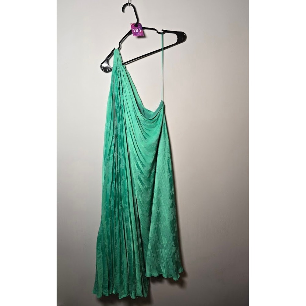 Banana Republic Womens Dress Green Floral Pleated One Shoulder Midi Size L NEW